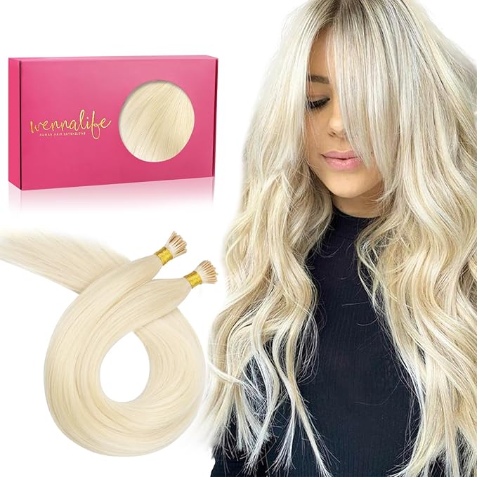 WENNALIFE I Tip Hair Extensions Real Human Hair, 100g 200s 14 Inch Platinum Blonde Remy Itip Human Hair Extensions Invisible Itips Straight I Tips Cold Fusion Extensions