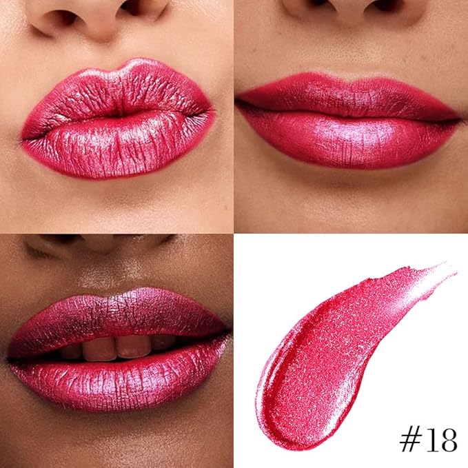 Kaely 2-in-1 Crushed Ruby Red Metallic Lipstick and Lip Liner, Shimmer Liquid Metallic Lipsticks for Women, Glitter Lip Gloss Stain Long Lasting Waterproof Smudge Proof 24 Hour, Vegan Makeup, 18