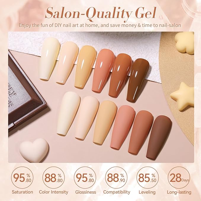 Born Pretty Nude Gel Nail Polish Brown Neutral Nude Pink Gel Polish Skin Tones Collection Soak Off LED Gel Nail Kit Manicure DIY Home