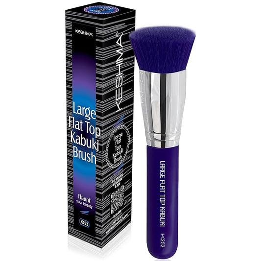 Keshima Large Flat Top Kabuki Foundation Brush - Neon Purple Premium Makeup Brush for Liquid, Cream, and Powder - Buffing, Blending, and Face - 1.6" Top Diameter