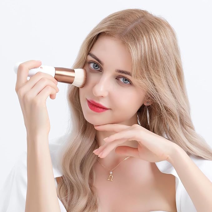 DUcare Foundation Brush,Flat Top Kabuki Brush Synthetic Professional Makeup Brush Liquid Blending Mineral Powder Buffing Stippling Makeup Tools, Rose Golden/White