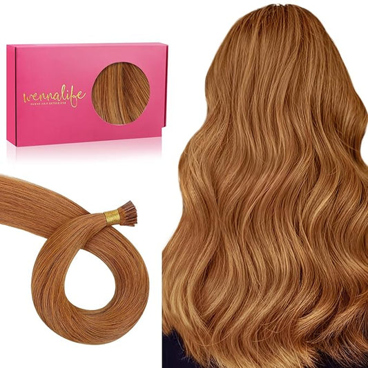 WENNALIFE I Tip Hair Extensions Human Hair, 50g 100s 14 Inch Auburn Ginger Remy Itip Human Hair Extensions Invisible Itips Straight I Tips Fusion Extensions Real Human Hair