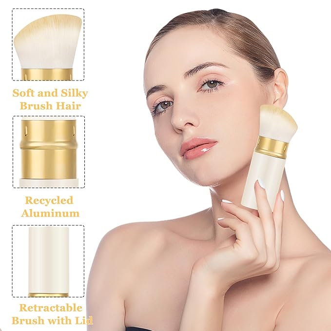 Falliny Retractable Kabuki Makeup Brush, Travel Powder Blush Brush Foundation Makeup Brush with Cover for Blush, Sunscreen,Bronzer, Buffing, Concealer,Highlighter, Powder Cosmetics