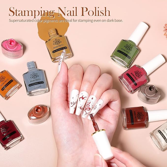 BORN PRETTY Stamping Nail Polish 12Colors Fall Winter Stamping Polish Set for Stamp Nails