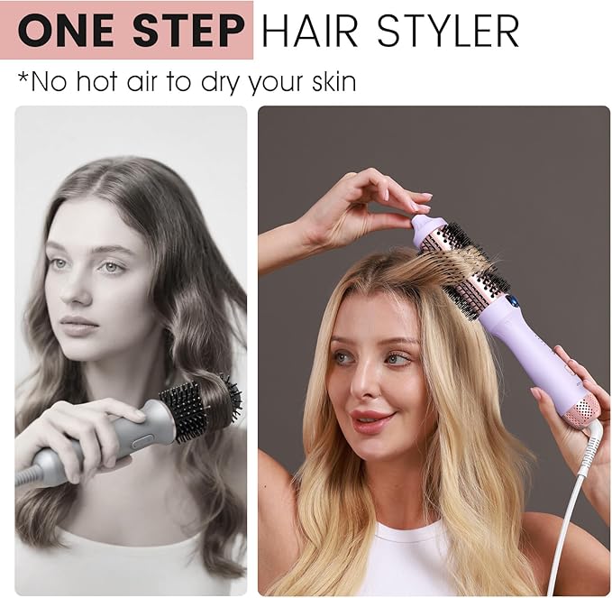 Zavarea Thermal Brush, 1.5 Inch Heated Round Brush for Blowout Look, Hot Styler with 800M Negative Ions & Ceramic for Less Damage & Frizz, Boosts Shine & Easy to Use, Dual Voltage, Valoran Purple