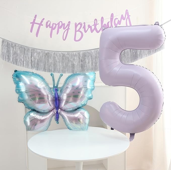 Pastel Purple 5 Number Balloons,40 Inch Light Purple 5 Balloons Large Helium Foil Mylar Purple Number 5 Balloon for Birthday Party Anniversary Decorations