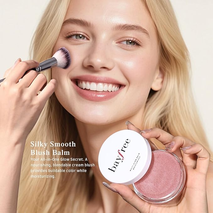 bayfree Multi Glow Balm Set, Cream Blush with Double-ended Brush, Radiant Finish, Hydrating, Creamy, Radiant Finish, Lightweight & Blendable Color, Face Balm