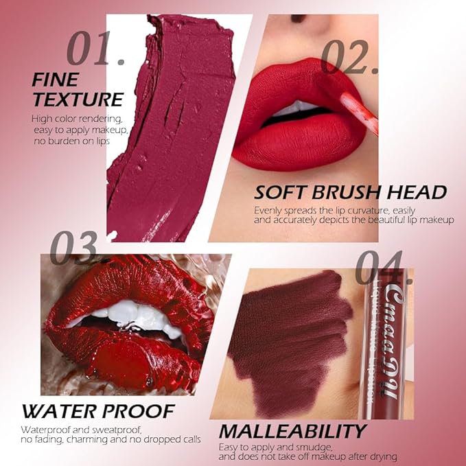 evpct 1Pcs Deep Red Liquid Matte Lipstick Lipgloss Set for Women, labiales mate 24 horas originales matte larga duracion 24 Hour Lipstick Lip Stains Long Lasting Waterproof 24, 18#