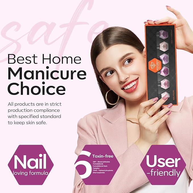 modelones Purple Nail Polish Set 6 Colors, Glitter Pink Shimmer Sparkle Mini Nail Lacquer Kit, Infinite Shine Quick Dry Long Lasting Nail Art DIY Home Salon Manicure Gift for Women Girls