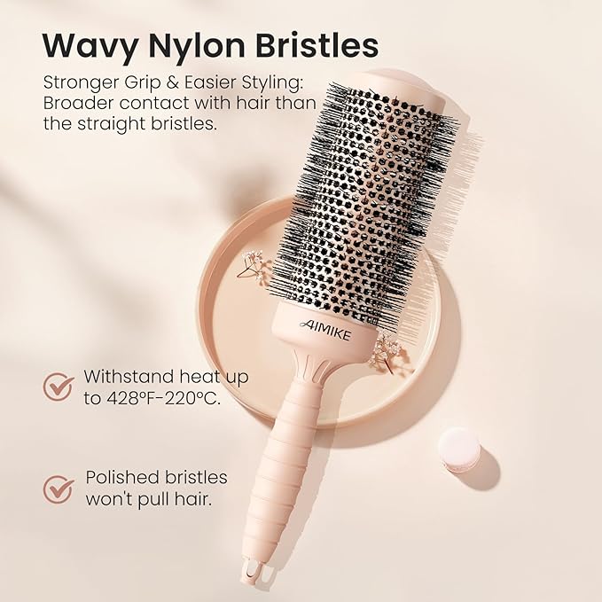AIMIKE Round Brush for Blow Out, Extra Long Round Hair Brush w/Nano Thermal Ceramic & Ionic Tech, for Blow Drying & Styling, Curling and Shine - Barrel 2.1 inch