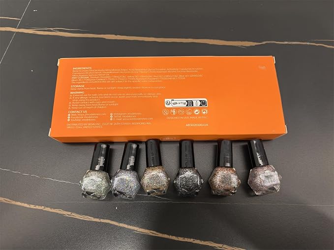 modelones Glitter Nail Polish 6 Colors Holographic Sparkle Glitter Mini Set Flash Diamond Black Silver Gold Quick Dry Manicure Diy Nail Art Salon Gift For Women Girl