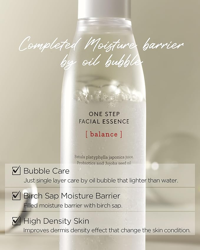 Onestep Facial Essence - Bi-Phase Hydrating Korean Toner with Birch Sap and Probiotics - Water and Oil Essence, 3.9 fl.oz.