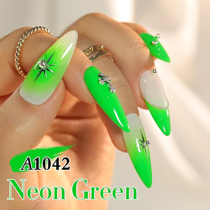 Double Rhythm 15ML Gel Nail Polish Pure Sheer Same Color Same Bottle Soak Off Gel Polish Art Manicure Salon DIY at Home for Women (Bright Green-A1042)
