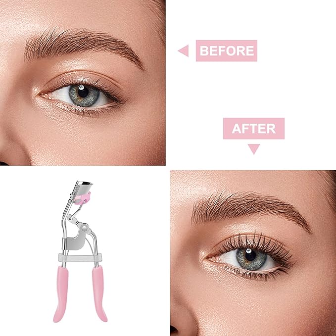 Eyelash Curler with Comb Fit All Eye Shape Curved Eyelash Curlers,Natural and Long Lasting Lash Curler for Women Make Up Gift(Pink)