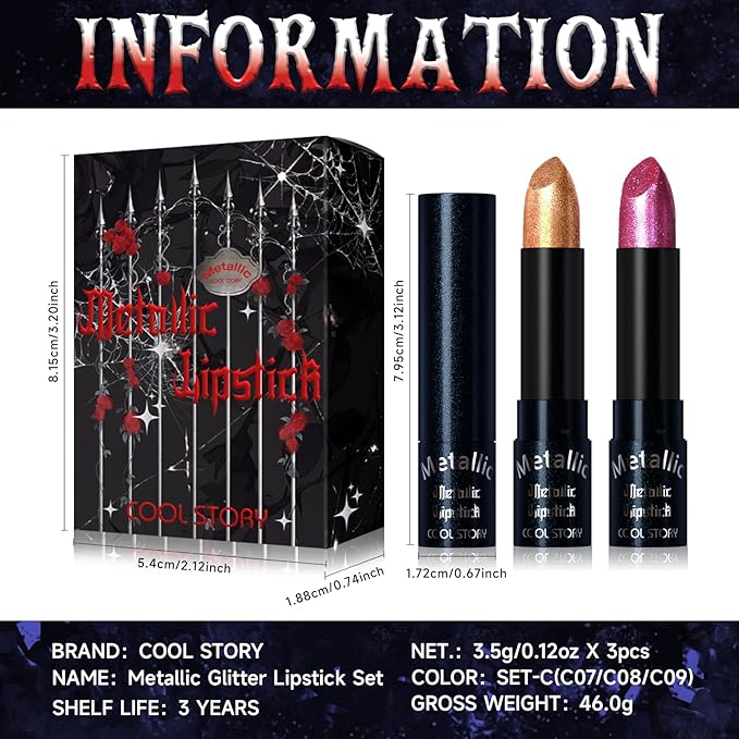 Metallic Glitter Lipstick Set Shimmering Colors (Set-C)