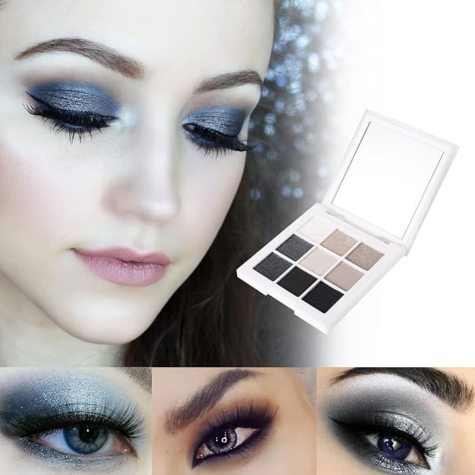 MEICOLY 9 Colors Glitter Eyeshadow Palette,Upgraded Black Smokey Gray Silver Eyeshadow,Eye Shadow Eye Makeup,Shimmer Matte Eyeshadow Palette with Mirror sombras negra para ojos para de ojos