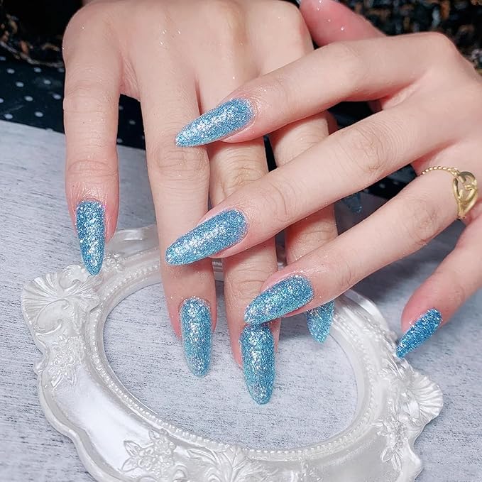 Major Dijit Quick Dry Nail Polish 12ml/0.41fl oz Glitter Blue Regular Nail Lacquer Fast Drying & Long Lasting Nail Polish Nail Art Effect for Nail Salon