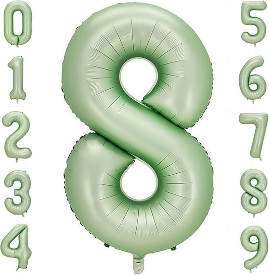 Sage Green 8 Number Balloon,Olive Green 8 Balloons 40 Inch Large Helium Foil Mylar Birthday Balloons for Boy Girl Baby Shower Birthday Jungle Party Decorations