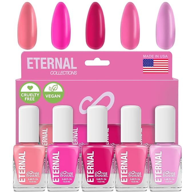 Eternal Pink Nail Polish Set for Women (SO PINK) - Pastel Pink Nail Polish Set for Girls - Long Lasting & Quick Dry Natural Nail Polish Kit for Home DIY Mani Pedi - Made in USA, 13.5mL (Set of 5)