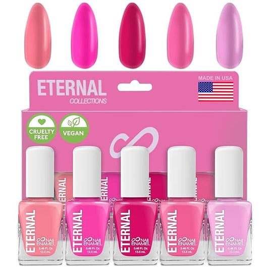 Eternal Pink Nail Polish Set for Women (SO PINK) - Pastel Pink Nail Polish Set for Girls - Long Lasting & Quick Dry Natural Nail Polish Kit for Home DIY Mani Pedi - Made in USA, 13.5mL (Set of 5)
