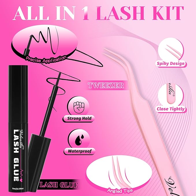 Veleasha Lashes Faux Mink Lashes Fluffy 3D Effect Eyelashes With Waterproof Black Lash Glue Wispy False Eyelashes Kit Long Lasting Lash Bond 14 Pairs Pack (3D07)