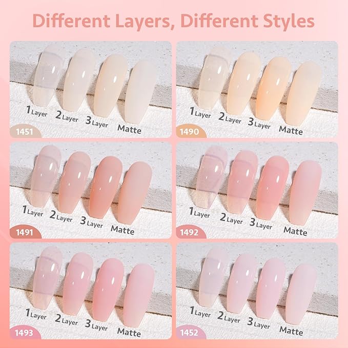 GAOY Jelly Gel Nail Polish Set of 6 Colors Pink White Nude Sheer Gel Polish Kit for Salon Manicure and Nail Art DIY at Home