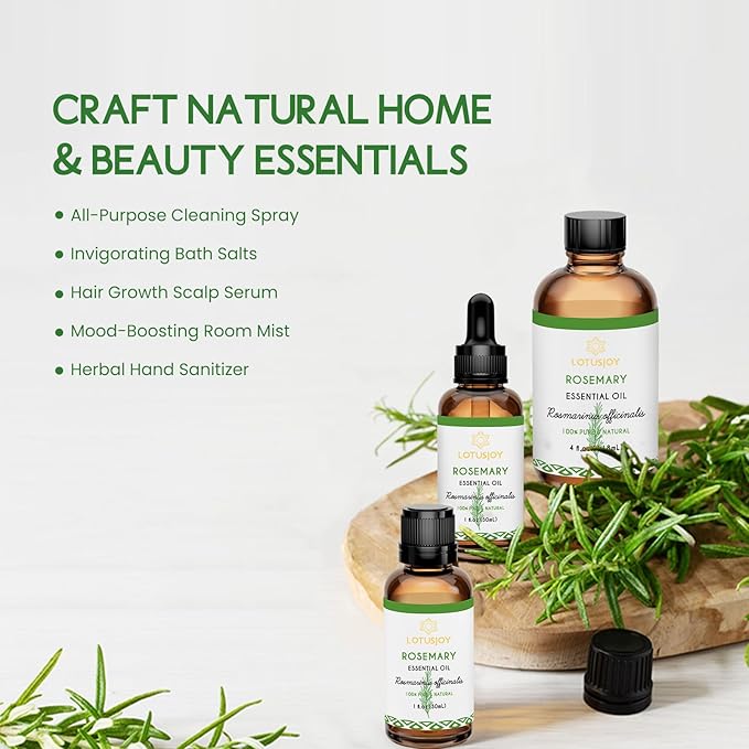 Rosemary Oil for Hair Growth - 100% Natural Aromatherapy Oil for Beauty DIY Home Care - 100% Pure Rosemary Essential Oil 4 Oz