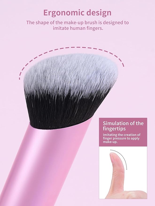 MAANGE 4 PCS Foundation Makeup Brush Set Double-ended Kabuki Brush Contour Brush for Liquid Powder Concealer Cream Cosmetics Blending Blush Face Makeup Tools Kit (Pink)