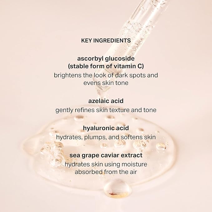 Cocokind Vitamin C Glow Serum with Azelaic Acid and Sea Grape Caviar for Bright and Even Skin, 1 Fl Oz