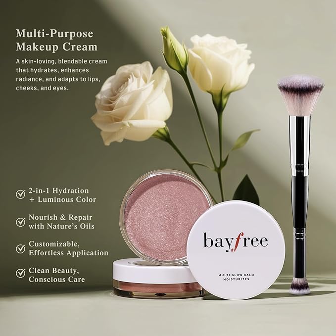 bayfree Multi Glow Balm Set, Cream Blush with Double-ended Brush, Radiant Finish, Hydrating, Creamy, Radiant Finish, Lightweight & Blendable Color, Face Balm