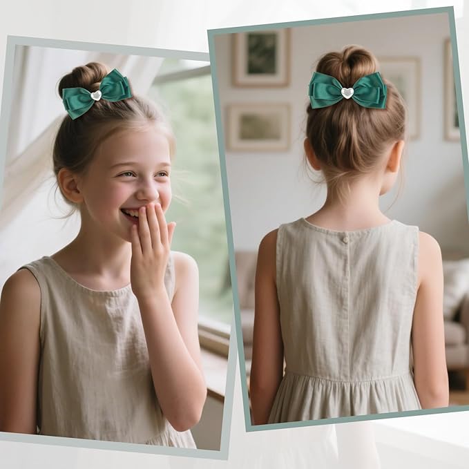 2pcs green hair bows for girls, cute bow hair clips for women, deep green bow with alligator clip, christmas and valentines hair bows, hair accessories for girls