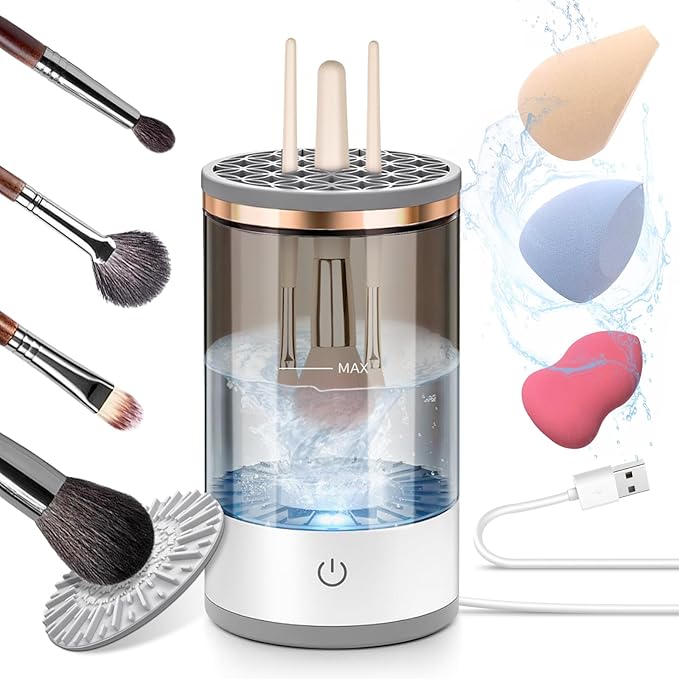 GKZ Electric Brush Cleaner Machine, High Speed Fast Cleaning Plug-in Power Brush Cleaner Ideal for Makeup Brushes & Sponges – Perfect for Home & Professional Use - Purple