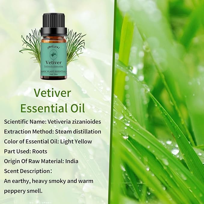 yethious Vetiver Essential Oils for Diffuser & Aromatherapy Pure Vetiver Oil for Skin, Hair Gift Oils - 10ML