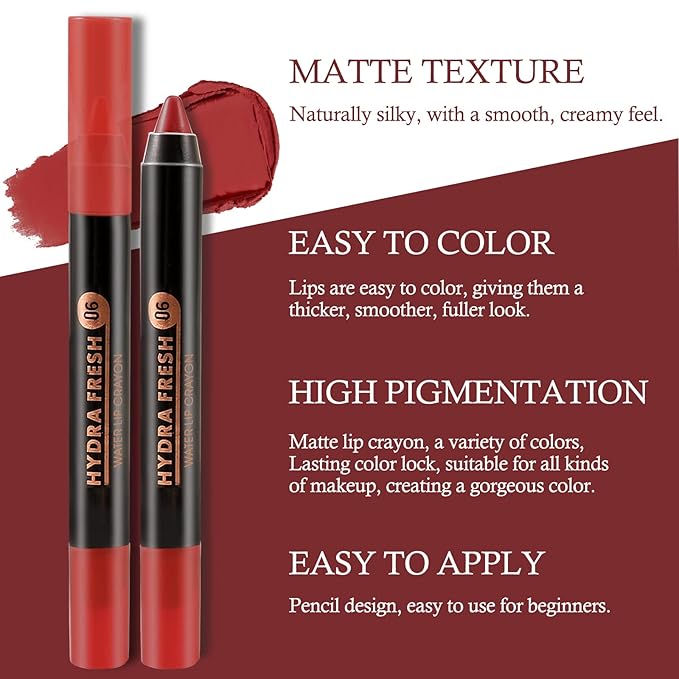 Boobeen Velvety Creamy Matte Lip Liner - Full Coverage High Pigment Waterproof Long Lasting Lipstick for Women, Matte Lip Color with Smooth Finish