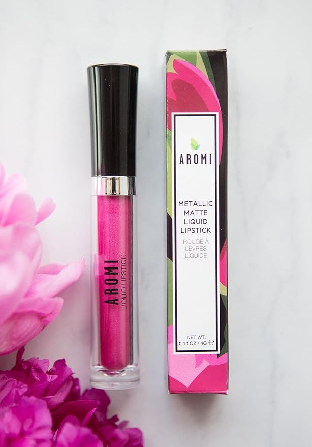 Aromi Hot Pink Metallic Liquid Lipstick | Magenta Lip Color with Shimmery Finish, Vegan, Cruelty-free, Long-Lasting and Smudge Proof (Fab Flamingo)