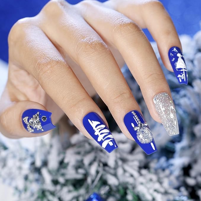 GELLEN Blue Gel Nail Polish Set, UV Gel Polish Baby Navy Cobalt Blue White Glitter Summer Winter Bright 6 Colors Set, Long Lasting No Wipe Soak Off Glossy Manicure Gifts for Women Girls Christmas