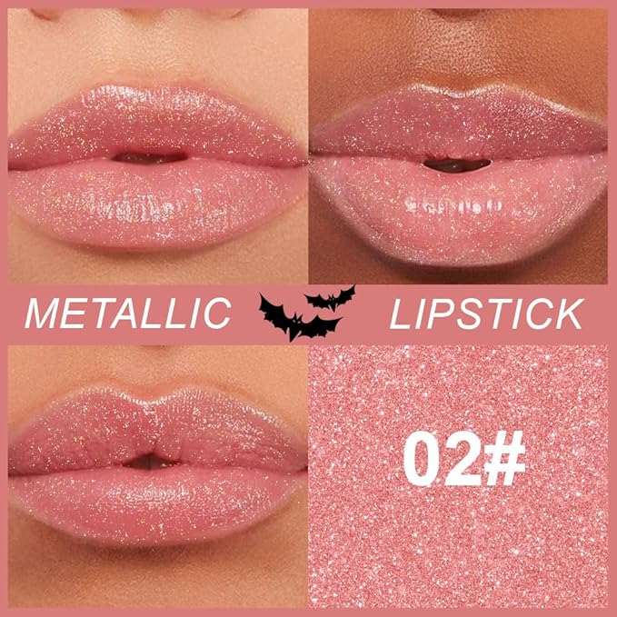 Peach Pink Metallic Lipstick for Women,Lightweight Non-Drying Shimmer Frosted Lipsticks,Glitter Lip Gloss Stain Long Lasting Waterproof No Smudge Proof No Transfer 12 Hour,Cruelty-Free Makeup