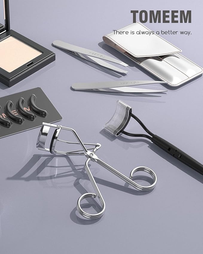 Eyelash Curler with Comb, Professional Volumizing Lash Lift Kit Lash Curler with Refill Pads for Home & Travel Uses, Silver