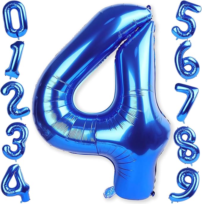 40 Inch 4 Balloons, Large Navy Blue Number 4 Balloon for 4th Birthday Foil Number Balloons Set 0-9, Self Inflating Dark Royal Blue Digital 4 Helium Balloon for Boys Birthday Anniversary Party Decor