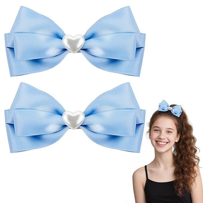 2pcs blue hair bows for girls, cute bow hair clips for women, blue bow with alligator clip, christmas and valentines hair bows, hair accessories for girls
