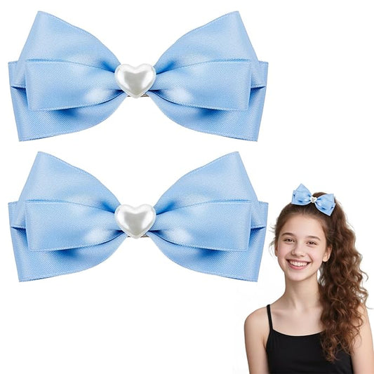 2pcs blue hair bows for girls, cute bow hair clips for women, blue bow with alligator clip, christmas and valentines hair bows, hair accessories for girls