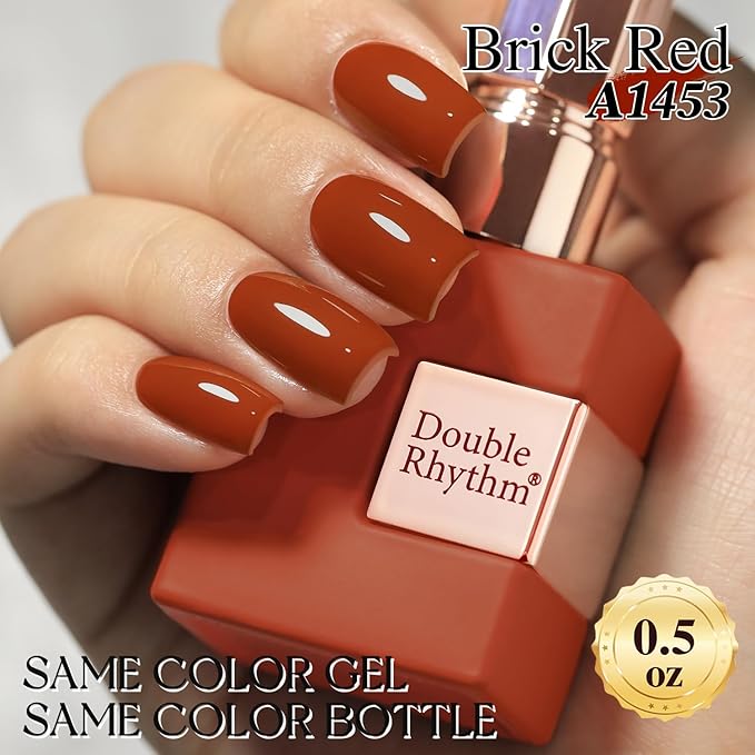 Double Rhythm 15ML Gel Polish Pure Sheer Same Color Same Bottle Soak Off Gel Polish Art Manicure Salon DIY at Home Gifts for Girls Women (Brick Red-A1453)