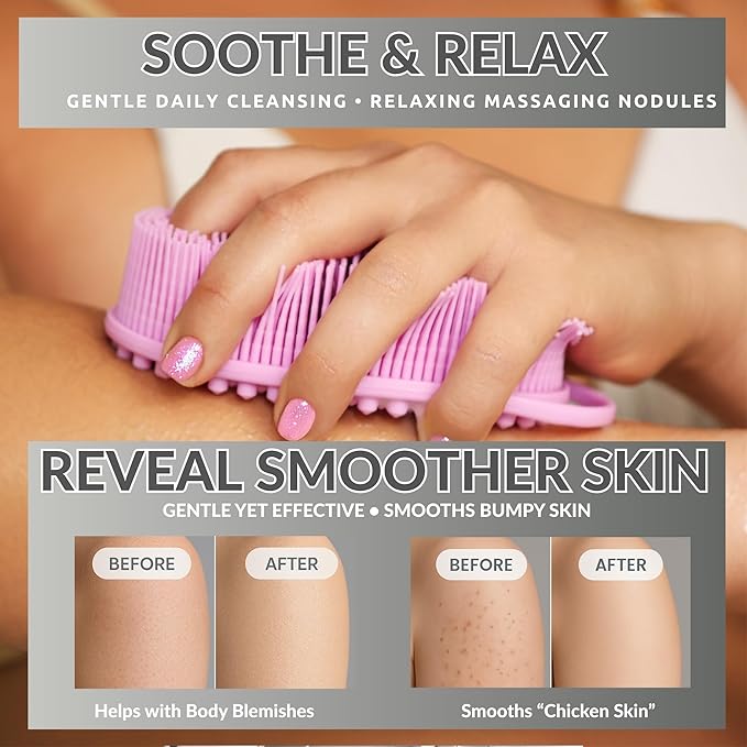 Avilana Silicone Body Scrubber – Gentle Shower Brush & Loofah Alternative- Food Grade & Lab Tested – Fast-Drying, Hygienic, BPA-Free Silicone Body Gentle Exfoliator (Blue, Massage)