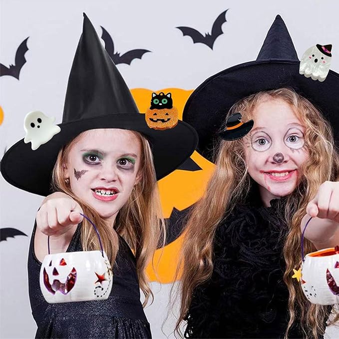 10 Pcs Halloween Hair Claw Clips Cat Spider Small Claw Clip Forehead Bangs Broken Cute Ghost Pumpkin Eyes Hat Shape Non Slip Mini Hair Clips Alloy Side Barrettes for Women Thin Medium Short Hair