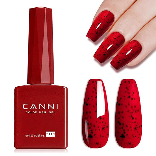 CANNI Wine Red Glitter Gel Polish – 9ML Sparkly Soak-Off UV/LED Gel Nail Polish for French Manicure, DIY or Salon Use