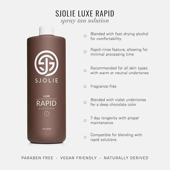 SJOLIE Rapid Spray Tan Solution - Luxe Ultra One Hour Express Tan - Violet Base | Sunless Tanner for a Quick-Drying, Ultra Dark Glow (32oz)