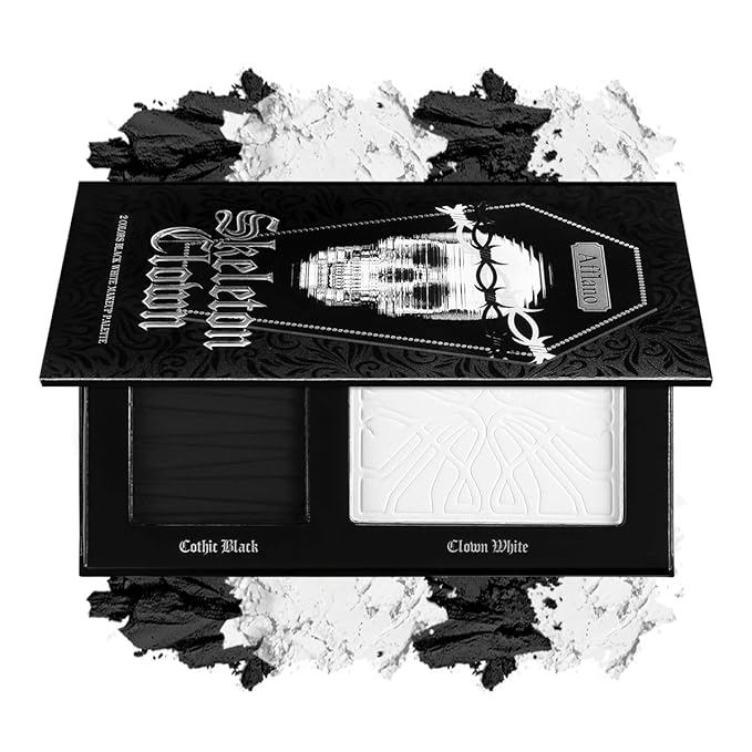 Goth Makeup Palette, Black White Duo Matte Pressed Powder Eyeshadow Palette for Smoky Gothic Makeup, High Pigmented Long Last Concealer Foundation Pallet for Halloween Skeleton Clown SFX Costume Joker