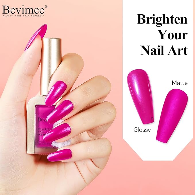 Nail Polish Quick Dry, Rose Hot Pink Nail Lacquer Nail Art Polish Non-Gel Air Fast Drying, Shimmer Pink Nail Pigment High Coverage Fingernail Concealer Polish, 1PC 12ML Long Wear