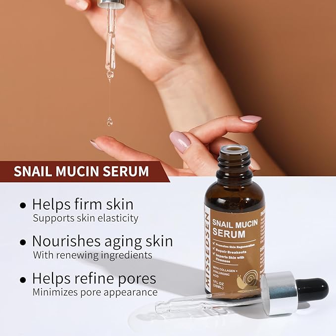 Snail Mucin Serum for Face with Collagen & Hyaluronic Acid,Smoothes Wrinkles,Improves Elasticity,Firms Skin 1 Oz Daily Use