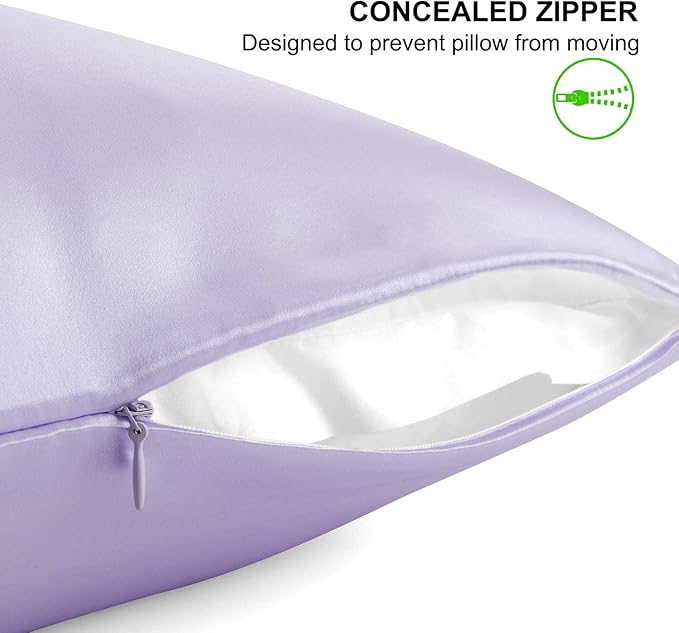 ALASKA BEAR Silk Pillowcase for Hair and Skin, Set of 2 Pure Genuine 22 Momme Mulberry Silk Pillow Cases Standard Size for Bliss Sleep Better Than Poly Satin, Zipper Closure(2pc, Lavender)